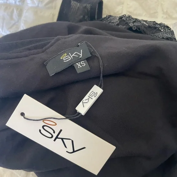 Sky Fedia Black Sequin Mesh Mini dress